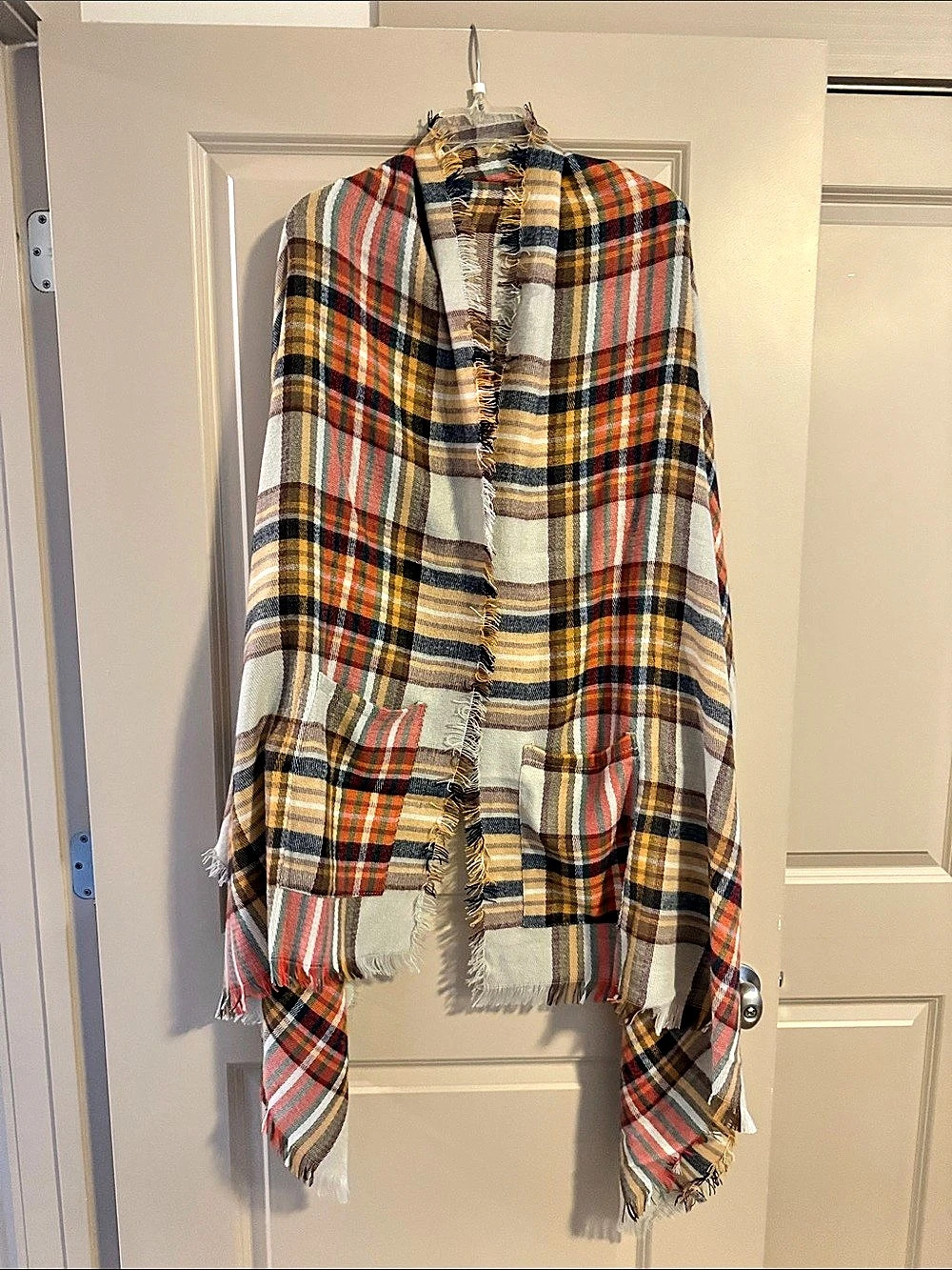 Plaid Fringed Wrap in Multicolor